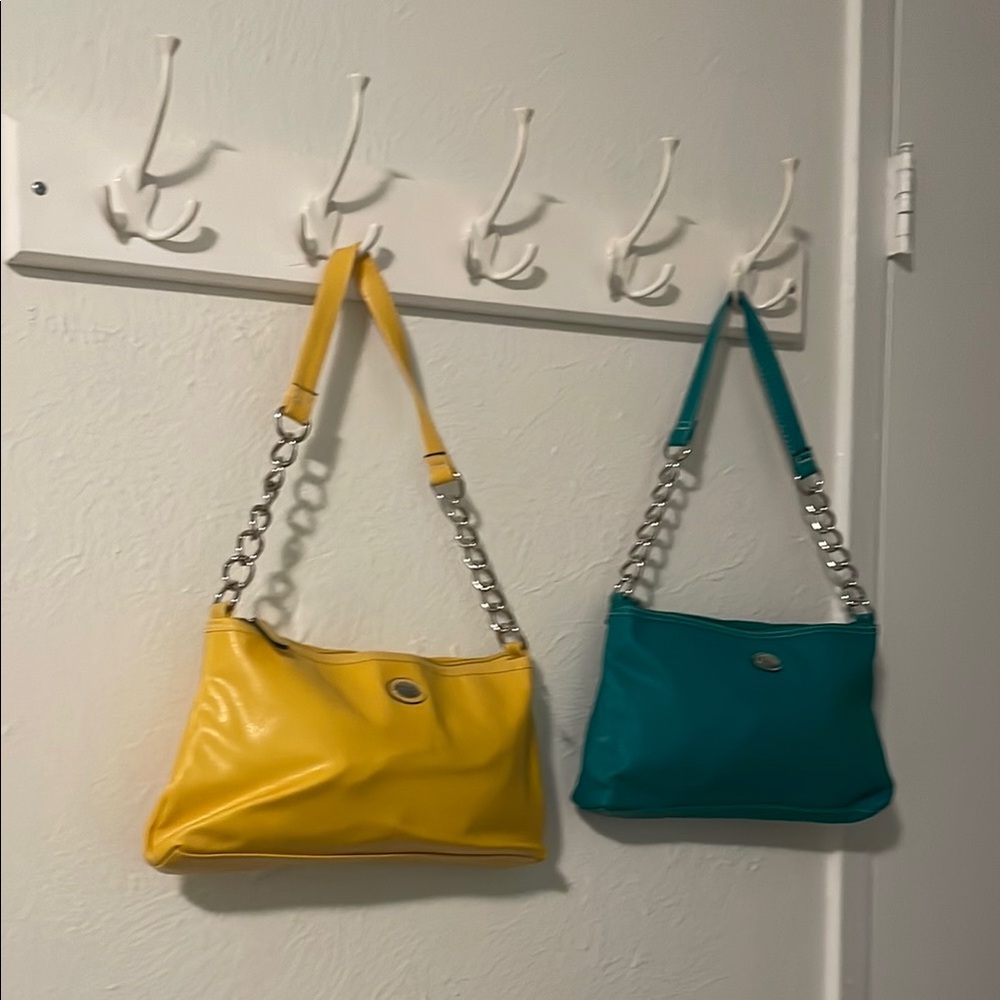 Minicci Yellow and Blue Shoulder Bags with Silver Chain Straps